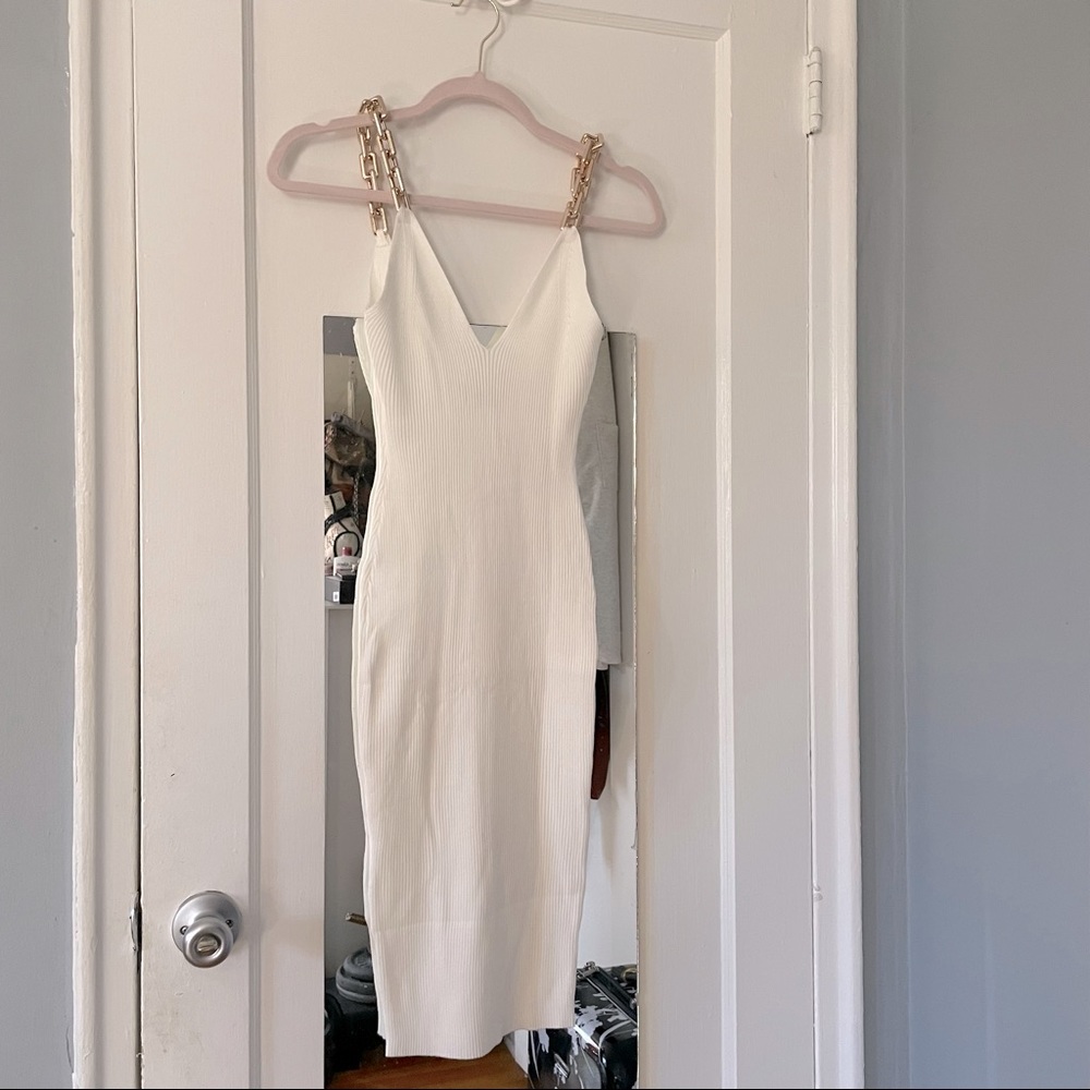 Chain Straps White Sweater dress